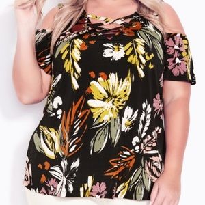 Black Floral Cold Shoulder Print Top